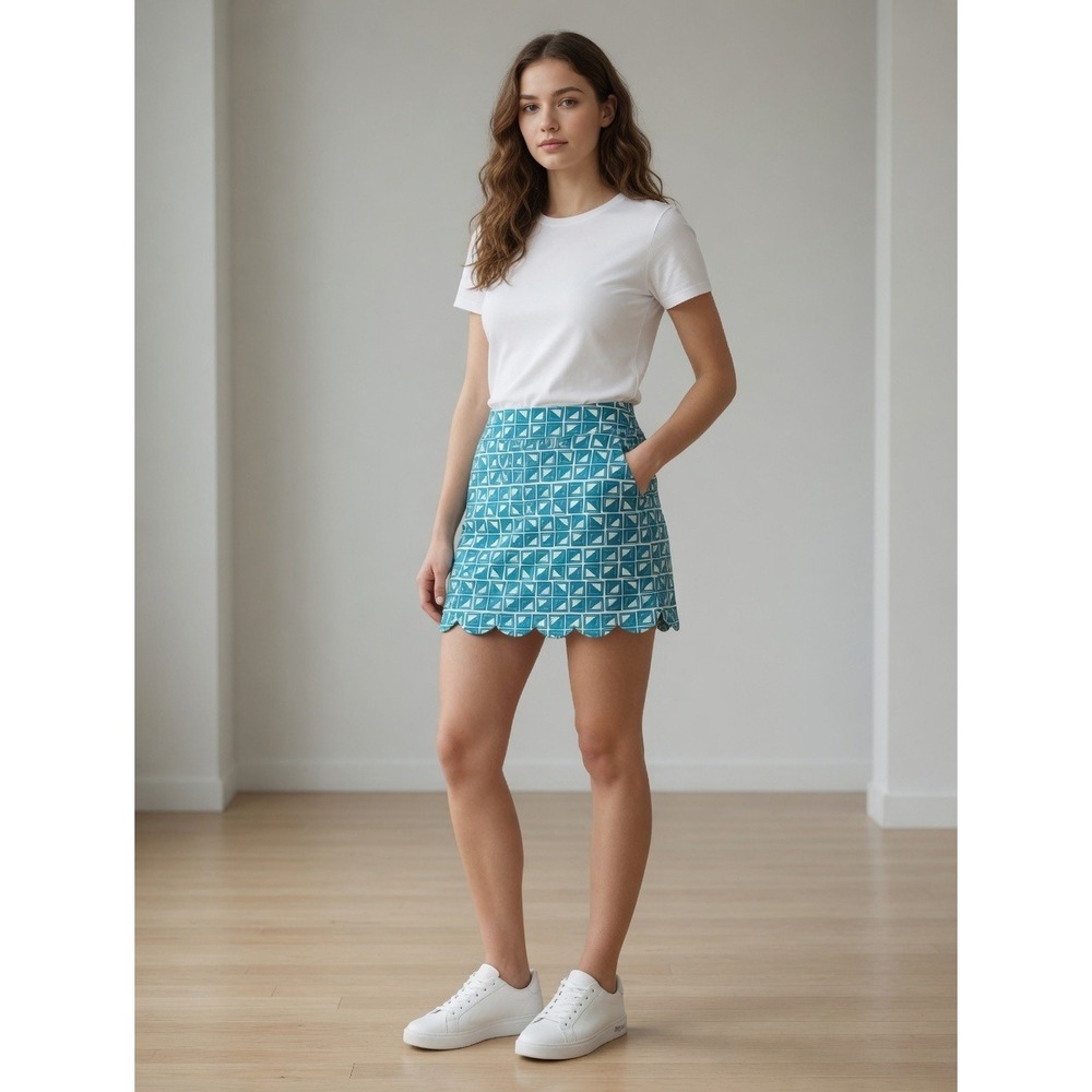 Lillie GreenTeal Geometric Scallop Hem Tenniscore Pickleball Skort XL Athleisure